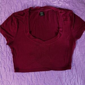 Burgundy V-Neck Crop Top